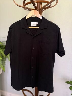 Goodfellow & Co Black Short-Sleeve Camp Collar Button-Down Shirt
